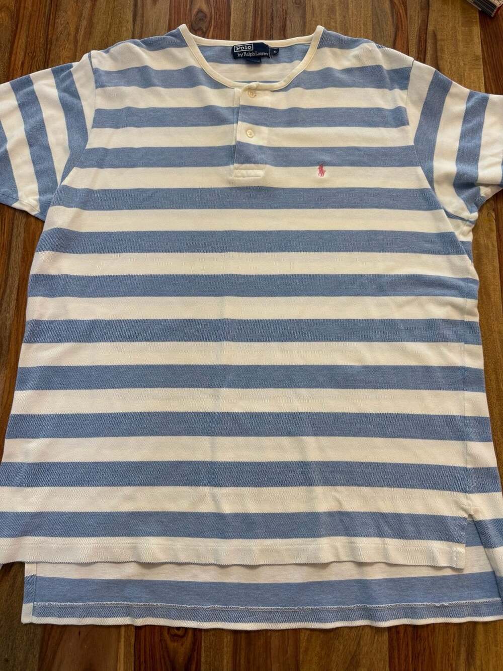 Polo Ralph Lauren Blue and White Striped Henley XL